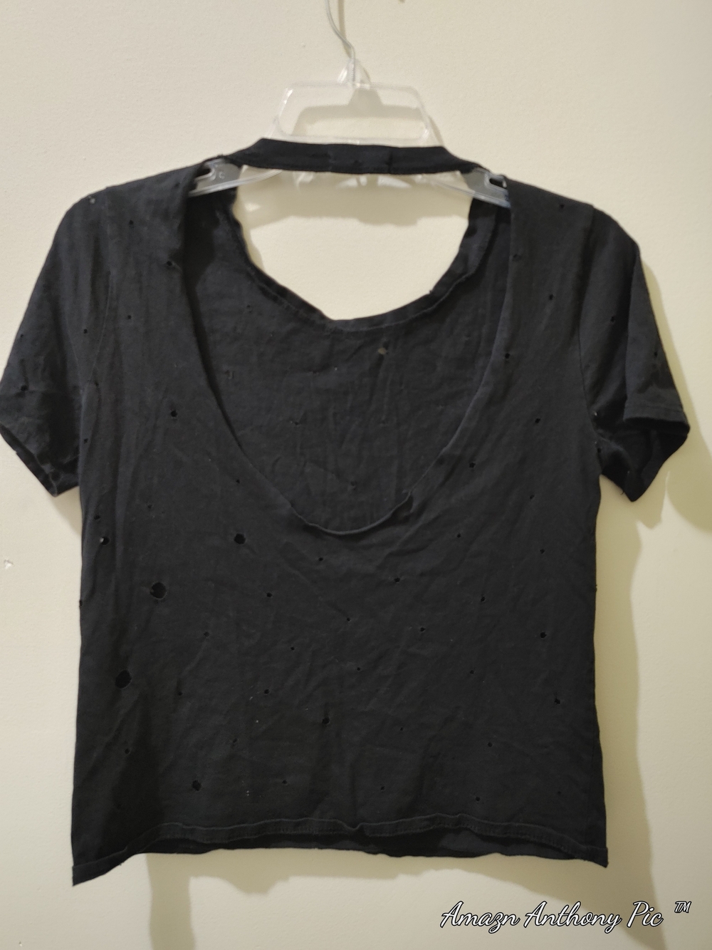 Mind Code Black Distressed Scoop-Back Crop Tee